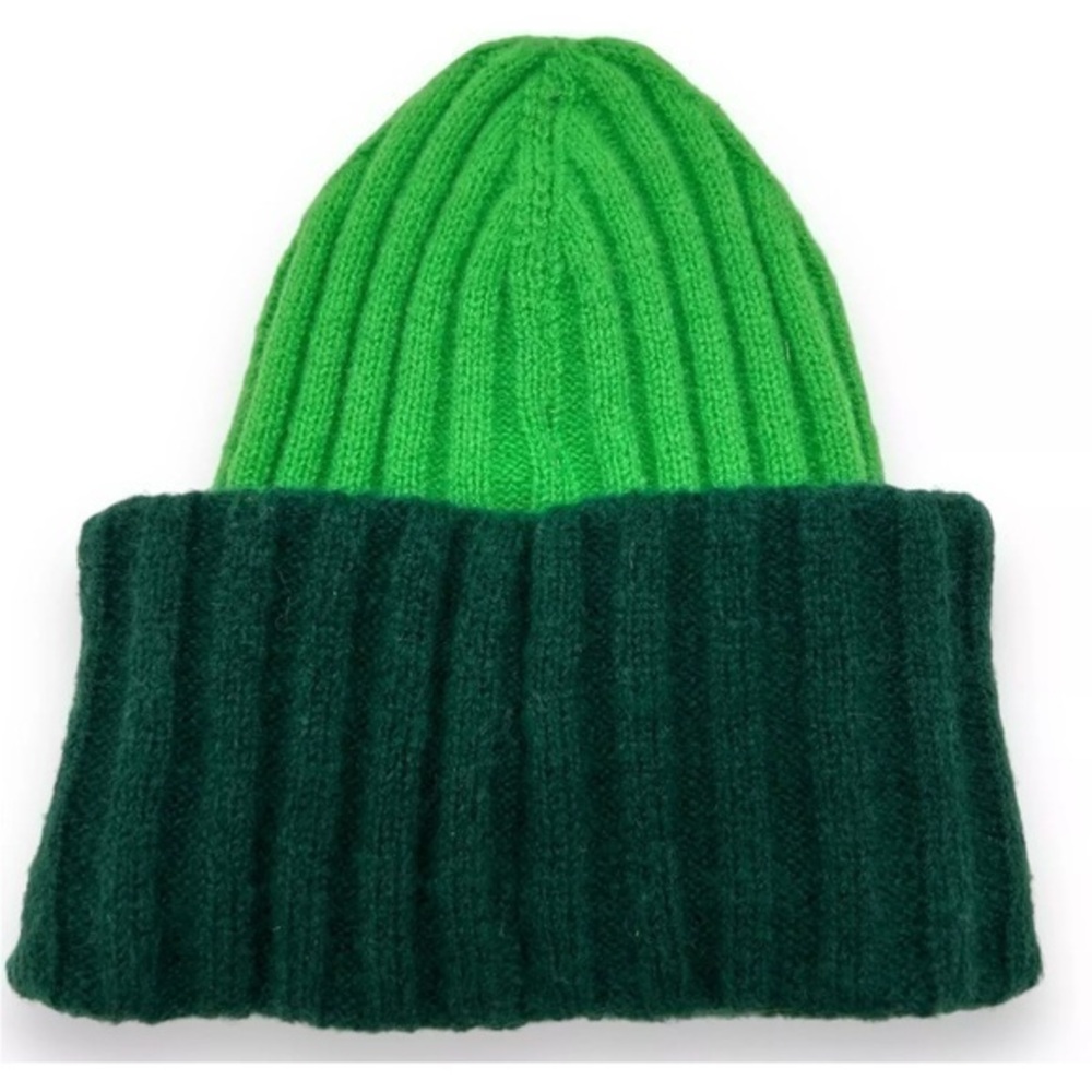 Macy's On 34th Women's Wide Ribbed Colorblocked Beanie Green Knit Hat